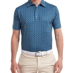 FootJoy Men's Leaping Dolphins Print Lisle Golf Polo Shirt -Golf Shop 0074799 footjoy mens leaping dolphins print lisle golf polo shirt