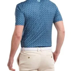 FootJoy Men's Leaping Dolphins Print Lisle Golf Polo Shirt -Golf Shop 0074800 footjoy mens leaping dolphins print lisle golf polo shirt