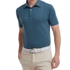 FootJoy Men's School Of Fish Print Lisle Golf Polo Shirt -Golf Shop 0074832 footjoy mens school of fish print lisle golf polo shirt