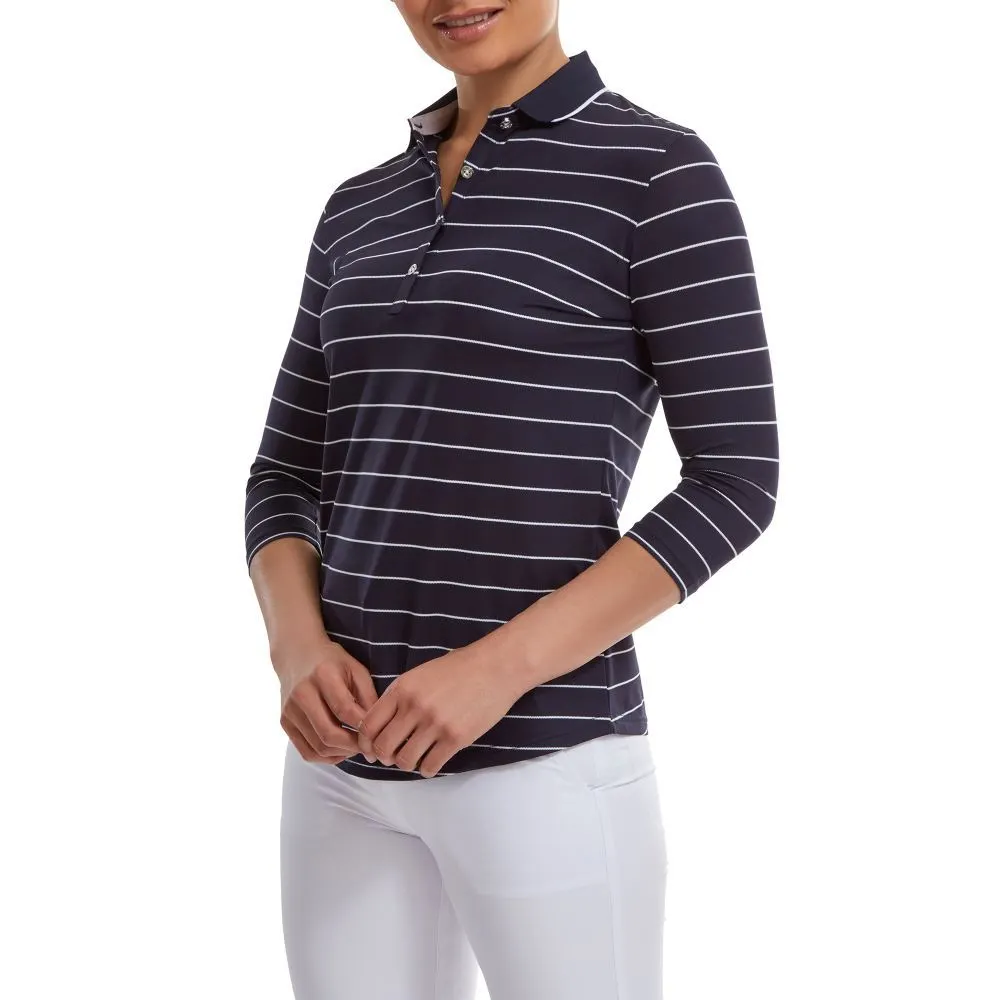 FootJoy Ladies 3/4 Sleeve Pinstripe Pique Golf Polo Shirt 4 FootJoy Ladies 3/4 Sleeve Pinstripe Pique Golf Polo Shirt - Image 2