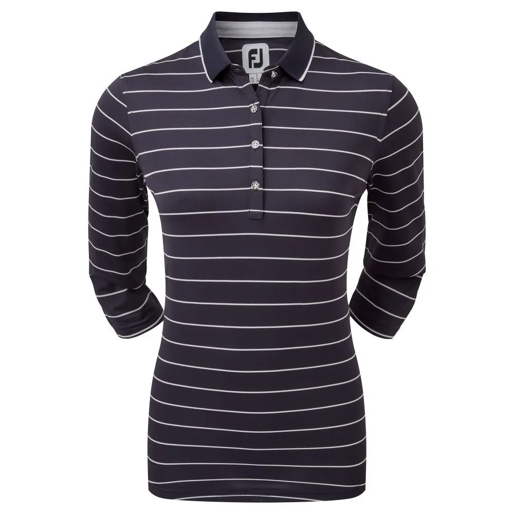 FootJoy Ladies 3/4 Sleeve Pinstripe Pique Golf Polo Shirt 3 FootJoy Ladies 3/4 Sleeve Pinstripe Pique Golf Polo Shirt