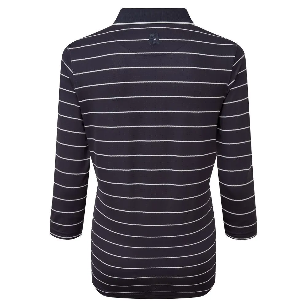 FootJoy Ladies 3/4 Sleeve Pinstripe Pique Golf Polo Shirt 5 FootJoy Ladies 3/4 Sleeve Pinstripe Pique Golf Polo Shirt - Image 3